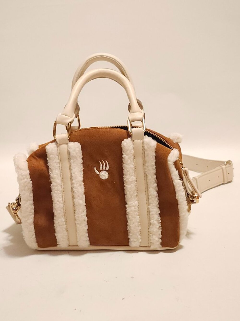 CUTE Bearpaw Small Crossbody Bag Furry White Bag with Brown Base